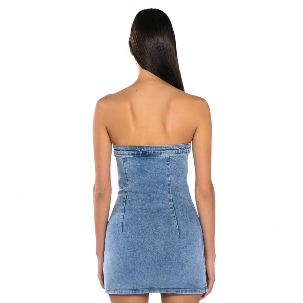 Akira Butterfly Kiss Embellished Denim Mini Tube Dress Sz M - Picture 5 of 11